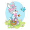 Цветной пример раскраски кролик с яйцами