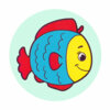 Цветной пример раскраски маленькая рыбка улыбается