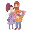 Цветной пример раскраски молодая семья с грудничком