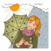 Цветной пример раскраски осень зонт девушка