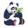 Цветной пример раскраски панда ест бамбук