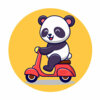 Цветной пример раскраски панда на скутере