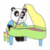 Цветной пример раскраски панда пианист