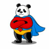 Цветной пример раскраски панда супергерой