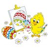 Цветной пример раскраски пасхальные яйца и цыпленок