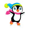 Цветной пример раскраски пингвин катается на коньках