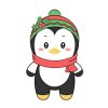 Цветной пример раскраски пингвин в шапке