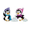 Цветной пример раскраски пингвины играют в снежки