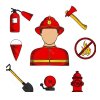 Цветной пример раскраски пожарный коллаж иконки