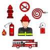 Цветной пример раскраски пожарный разные иконки