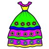 Цветной пример раскраски пышное бальное платье с цветами