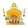 Цветной пример раскраски рождественский камин с огнем