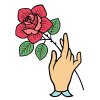 Цветной пример раскраски роза в руке