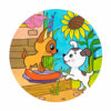 Цветной пример раскраски щенок шарик и котенок гав