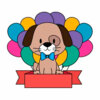 Цветной пример раскраски щенок в виде подарка