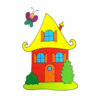 Цветной пример раскраски сказочный домик с бабочкой