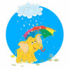 Цветной пример раскраски слон под зонтом
