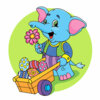Цветной пример раскраски слон садовник