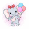 Цветной пример раскраски слоник девочка с шарами