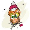 Цветной пример раскраски сова в зимней шапке