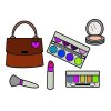 Цветной пример раскраски сумочка и косметика