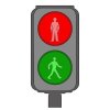 Цветной пример раскраски светофор для пешеходов на пешеходном переходе