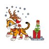 Цветной пример раскраски тигр 2022 с подарками в новый год