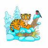 Цветной пример раскраски тигр в зимнем лесу
