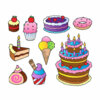 Цветной пример раскраски торт и разные вкусняшки