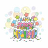 Цветной пример раскраски торт с днем рождения открытка