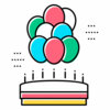Цветной пример раскраски тортик и воздушные шары