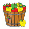 Цветной пример раскраски ведерко с яблоками