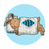 Цветной пример раскраски зайка под одеялом спит