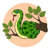 Цветной пример раскраски змея на ветке дерева