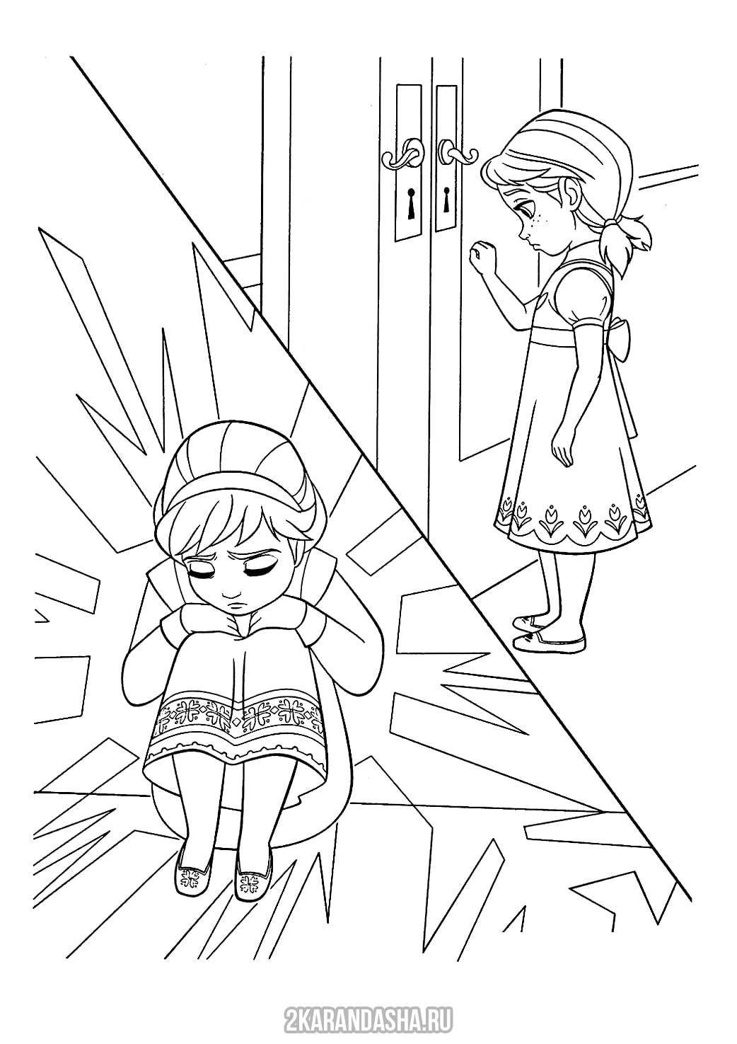Coloring Page Frozen Little Sisters Elsa And Anna For Girls To Print