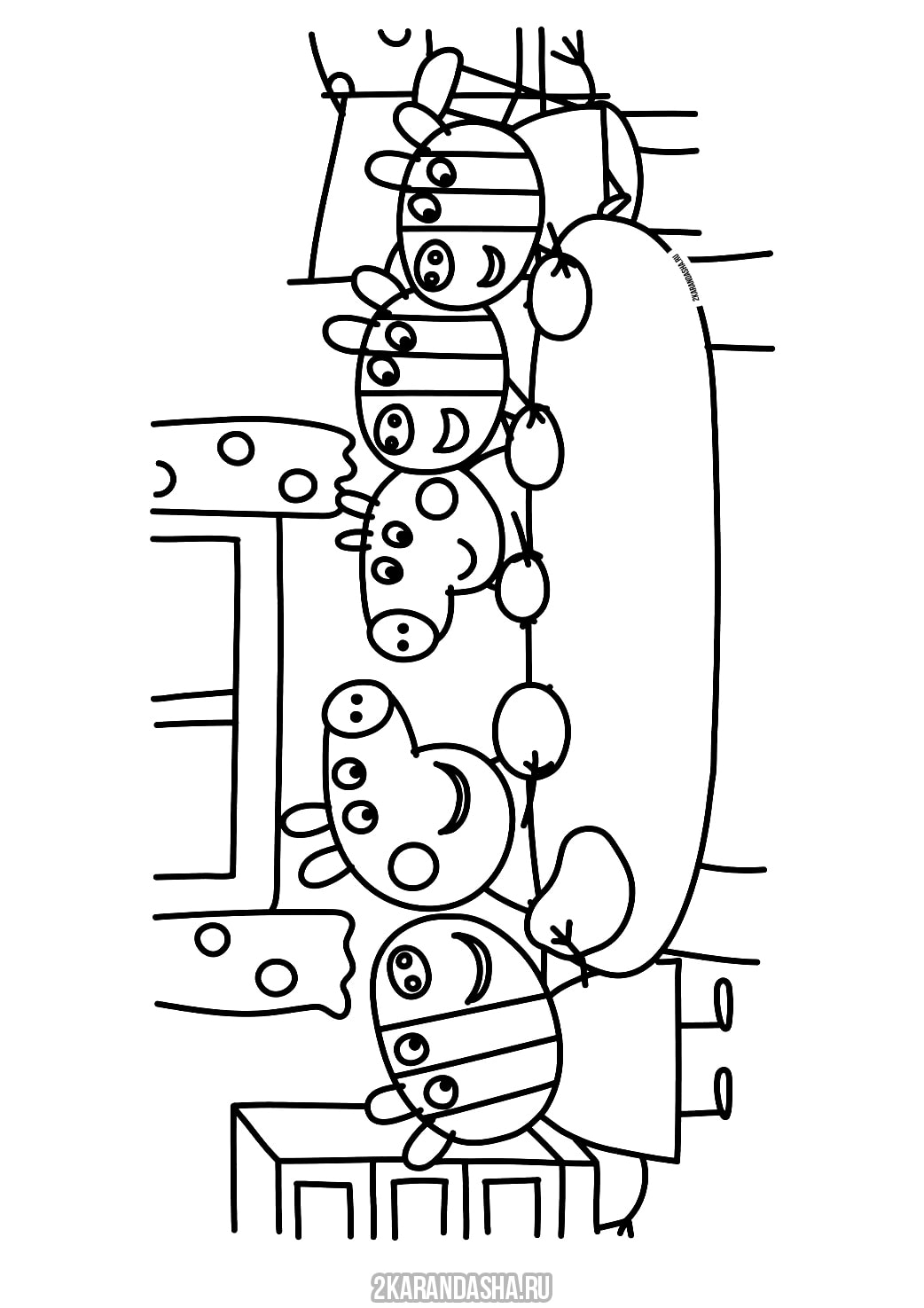 Raskraska Svinka Peppa S Druzyami Za Stolom V Horoshem Kachestve Raspechatat Besplatno Na A4