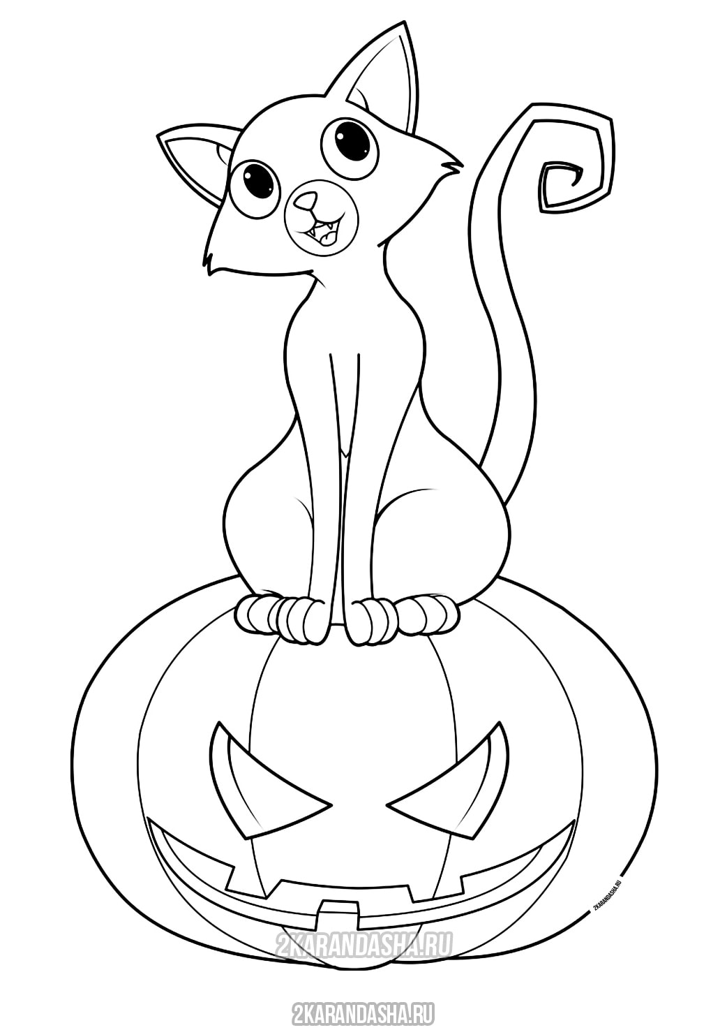 Раскраска хэллоуин черный кот и тыква для детей распечатать
