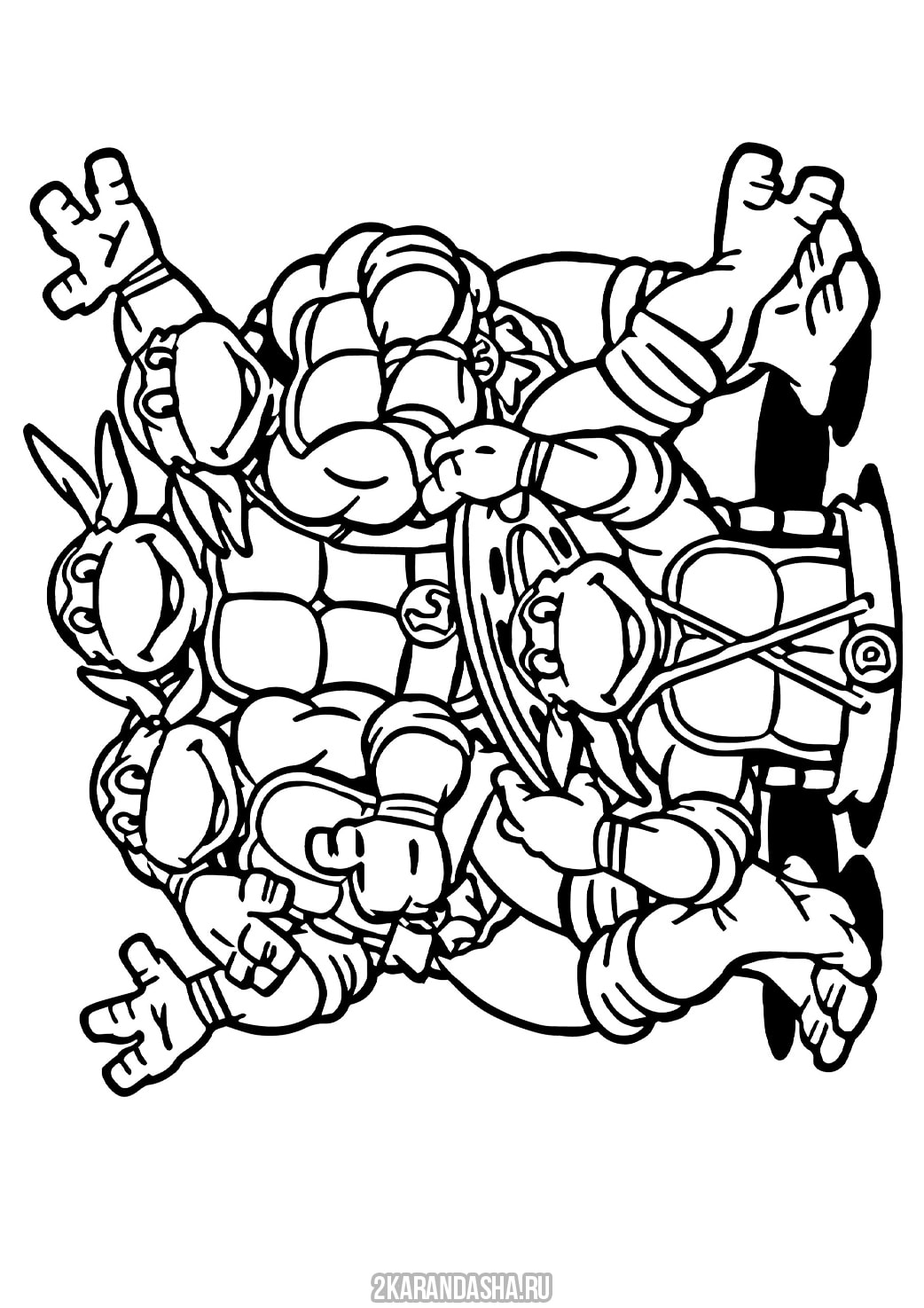 Раскраска микеланджело черепашка-ниндзя дерется с врагами распечатать