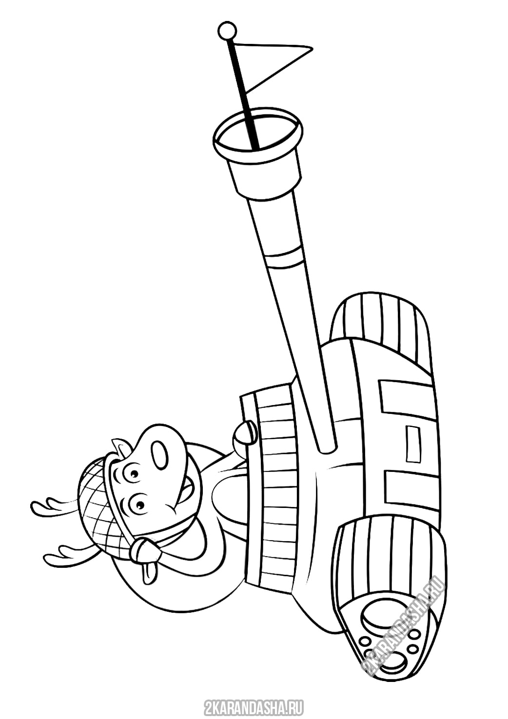 Распечатать раскраску детский забавный танк на А4
