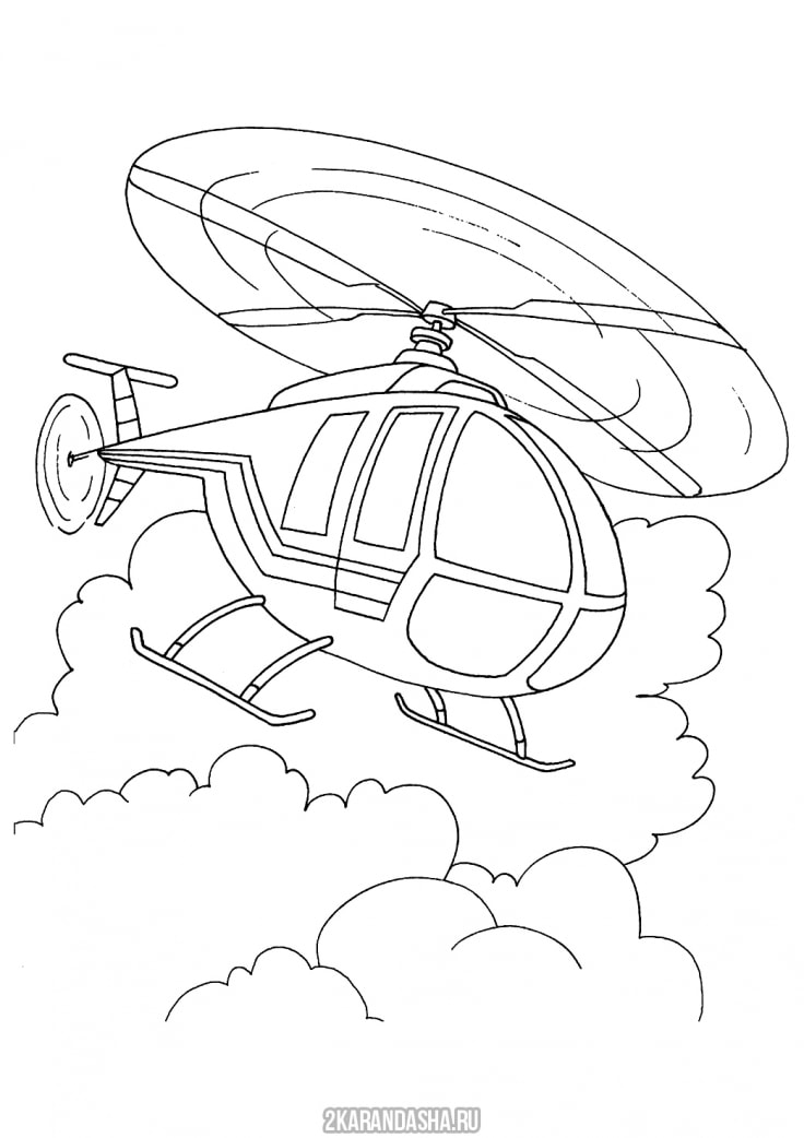 Раскраска вертолет в воздухе распечатать для детей
