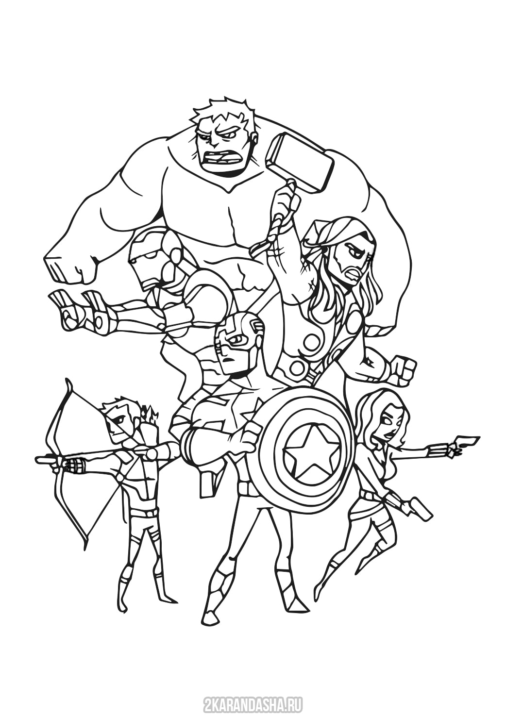 Раскраска команда мстителей распечатать