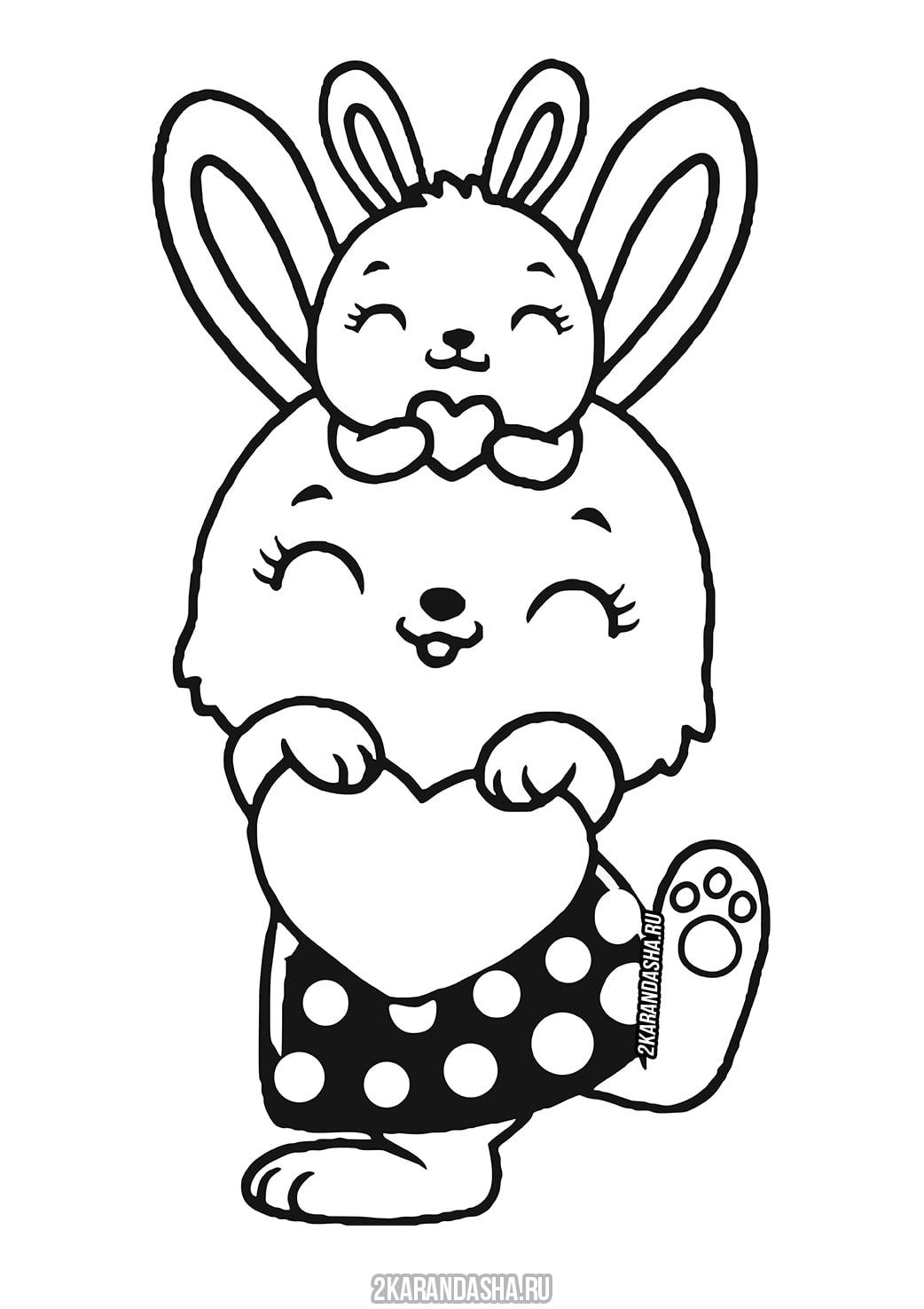 Раскраска онлайн Милая зайка с малышом бесплатно