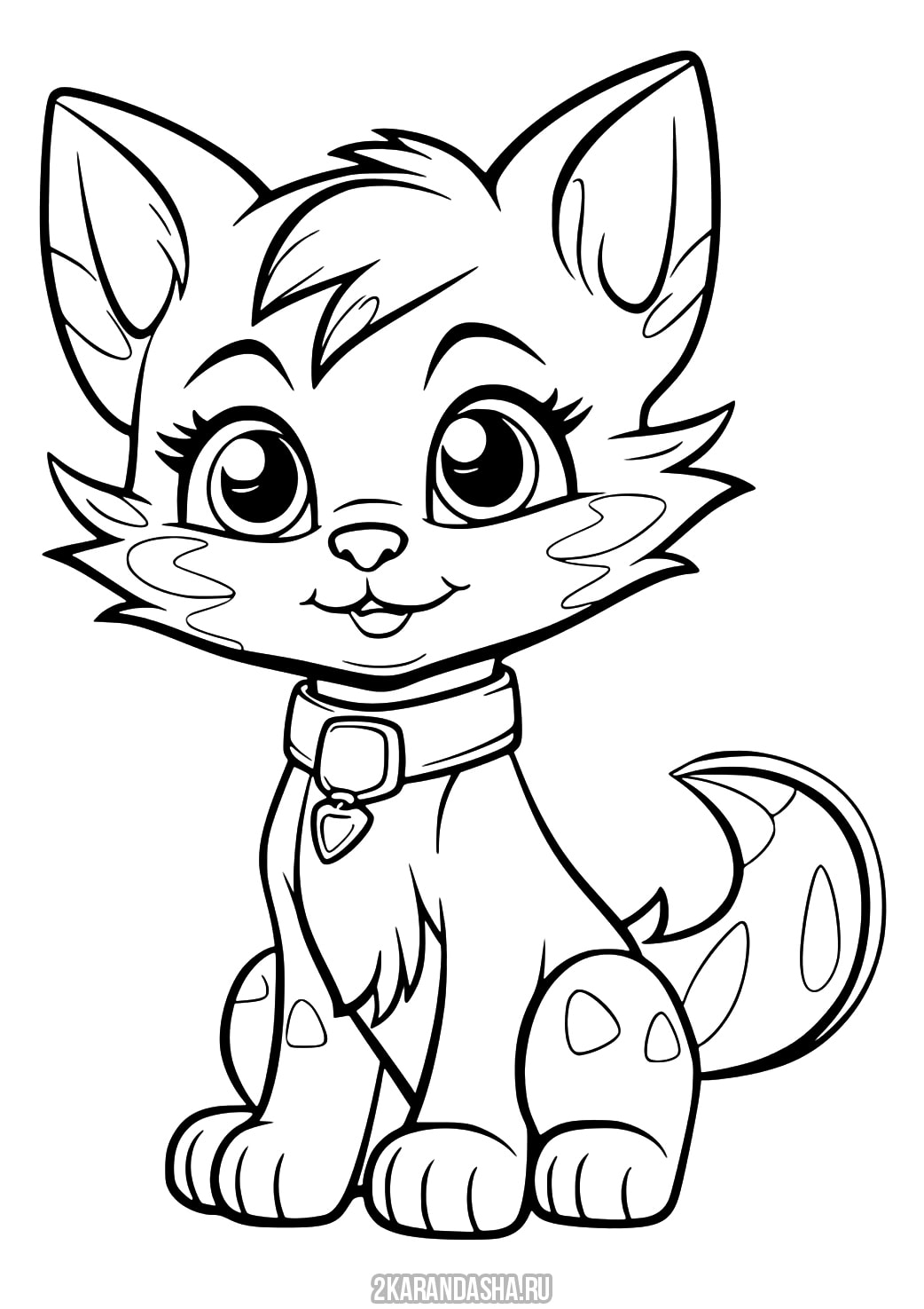 Раскраска котенок кошечка с ошейником распечатать | Раскраски коты ...
