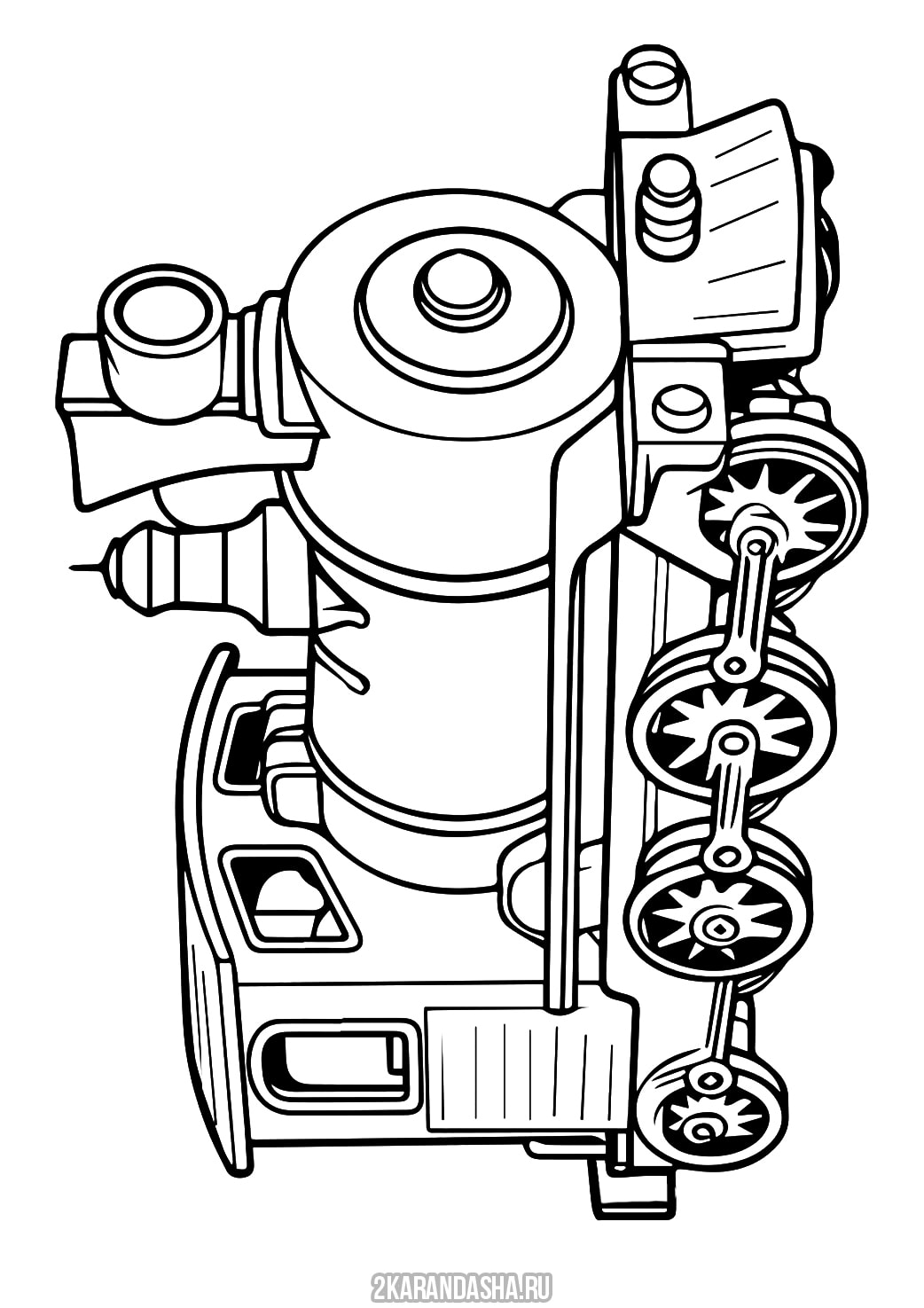 Раскраска онлайн Локомотив паровоза не дымит бесплатно