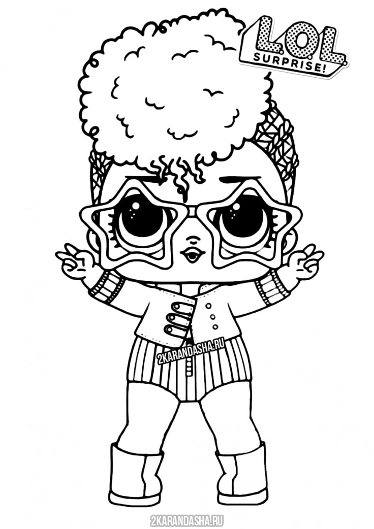 Раскраска онлайн Кукла ЛОЛ звезда стар в очках бесплатно