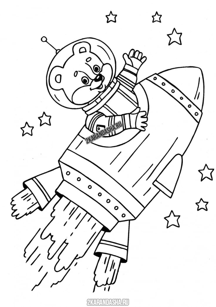 Раскраска мишка на ракете распечатать