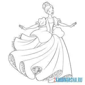 Раскраска золушка принцесса в платье онлайн