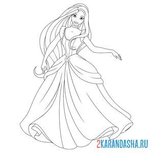Раскраска красивая принцесса в платье онлайн