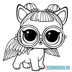 Раскраска лол питомец щенок сахарок в очках с крыльями онлайн