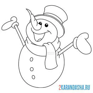 Распечатать раскраску счастливый снеговик на А4